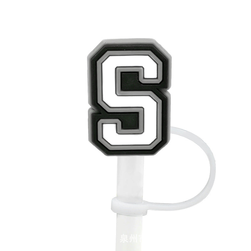 Wholesale of 10pcs Black and White English Letters Silicone Straw Sets